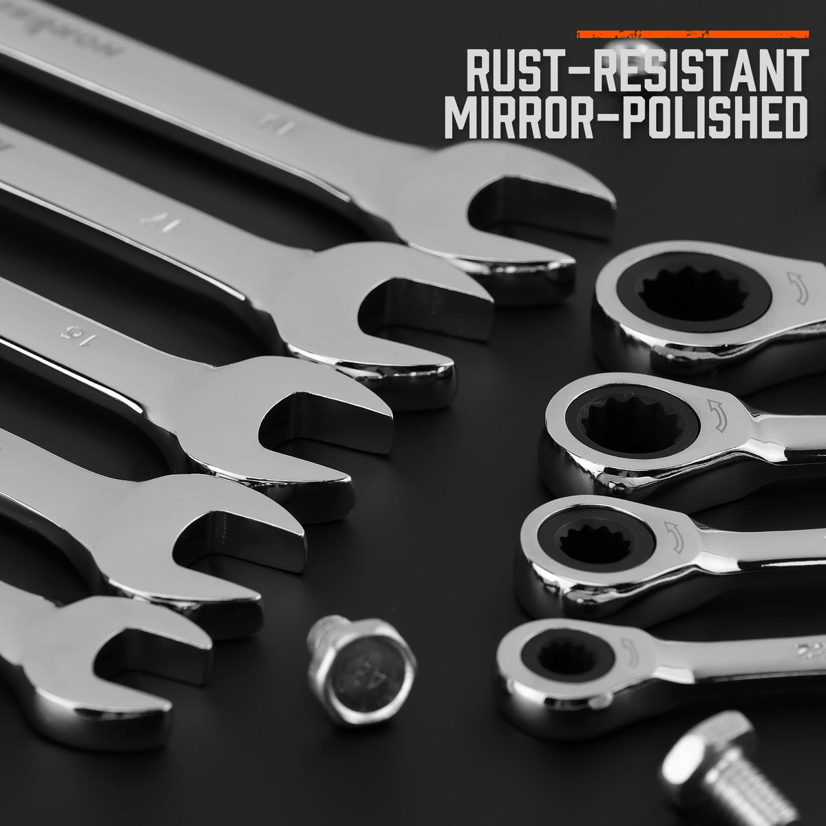 HORUSDY 24-Piece Ratcheting Wrench Set, Metric and SAE, Ratchet Combination Wrenches Set with Organizer, 72-Tooth, Chrome Vanadium Steel, 6-18 mm & 1/4” to 3/4“ (24-Piece)