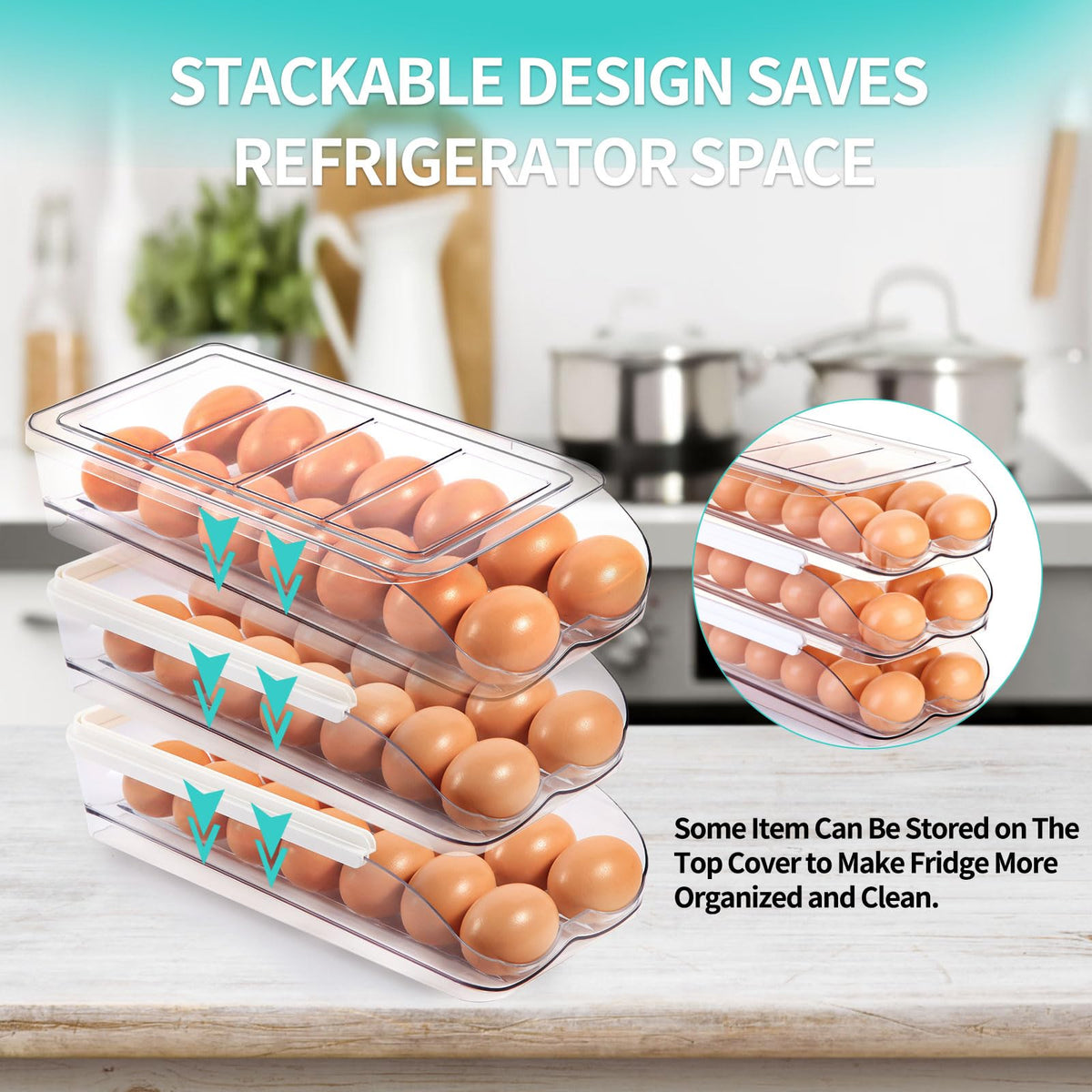 RoskDeewat Egg Holder for Fridge, Automatic Rollin