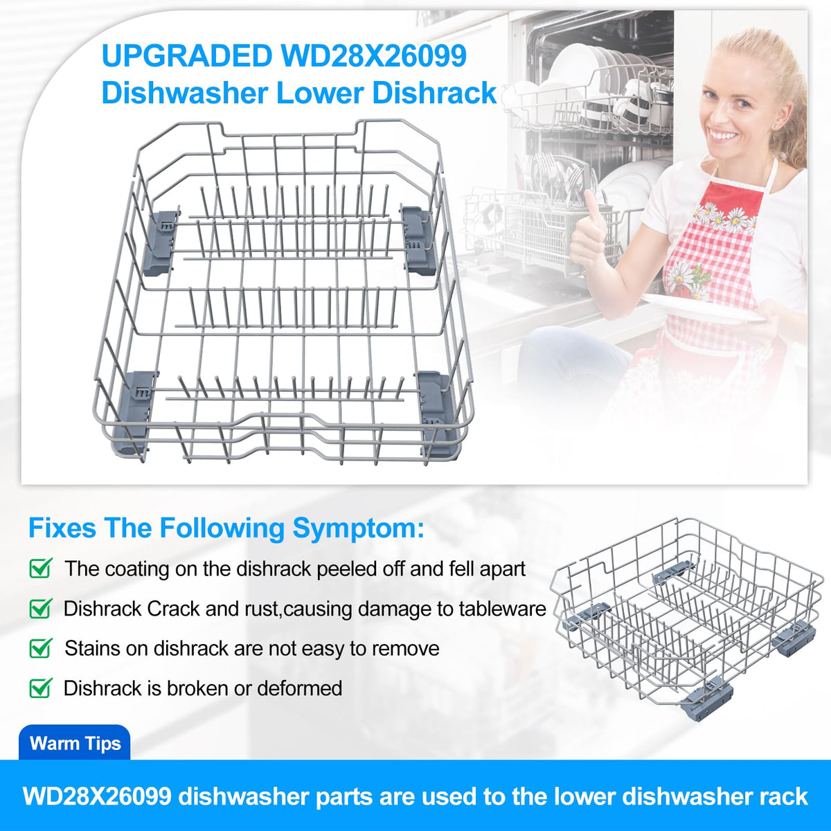 UPGRADED WD28X26099 WD28X34744 Dishwasher Lower Rack Compatible with GE Dishwasher Rack Replacement Parts WD28X24396 WD28X22659 WD28X28918 GDF510PSM0SS GDF510PSD1SS GE Dishwasher Rack Parts with Wheel