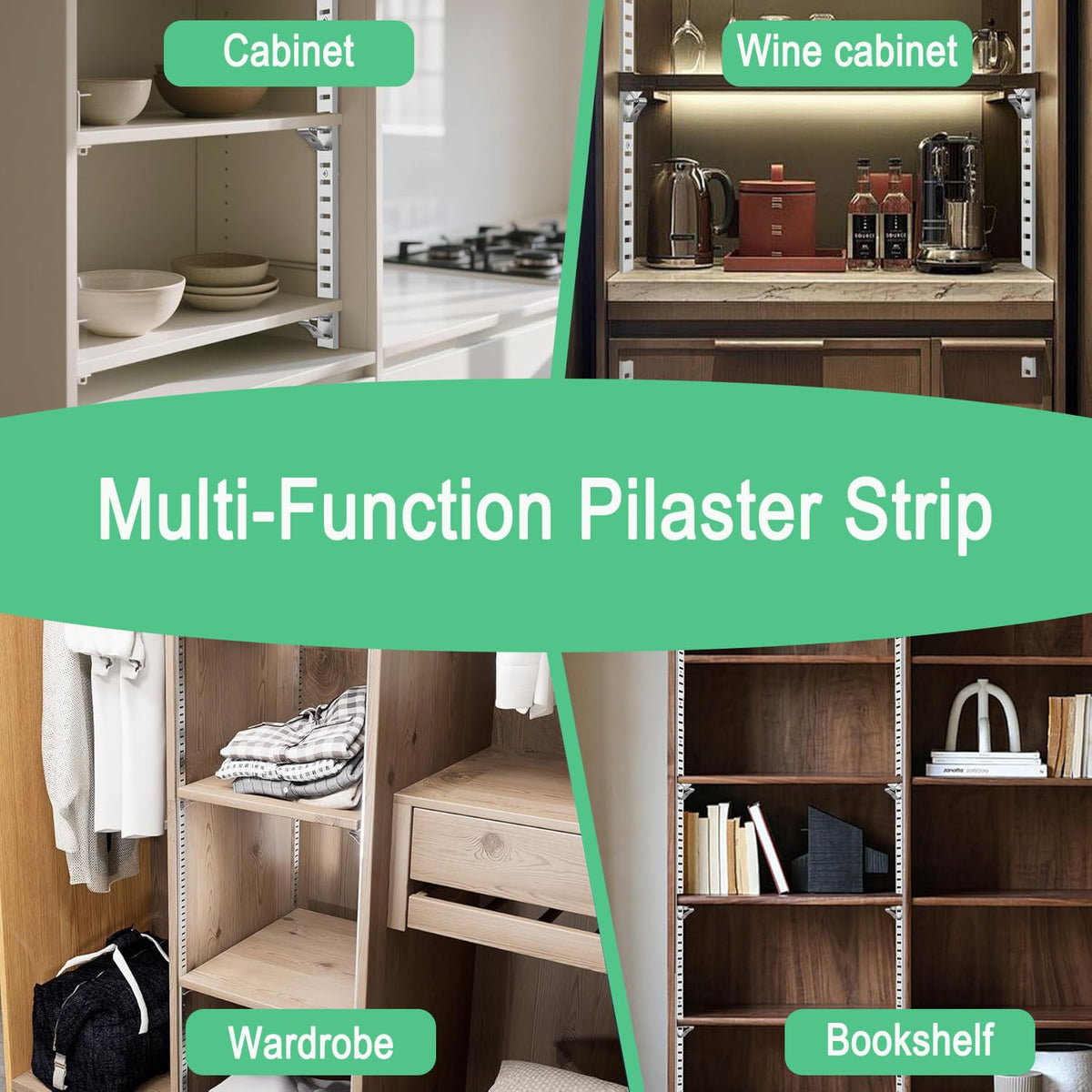 14 Packs 17.5 Inch Metal Pilaster Shelf Bracket Rails with 36 Adjustable Clips & Mount Screws - for Cabinet/Wall Shelving/Closet Storage (Black)