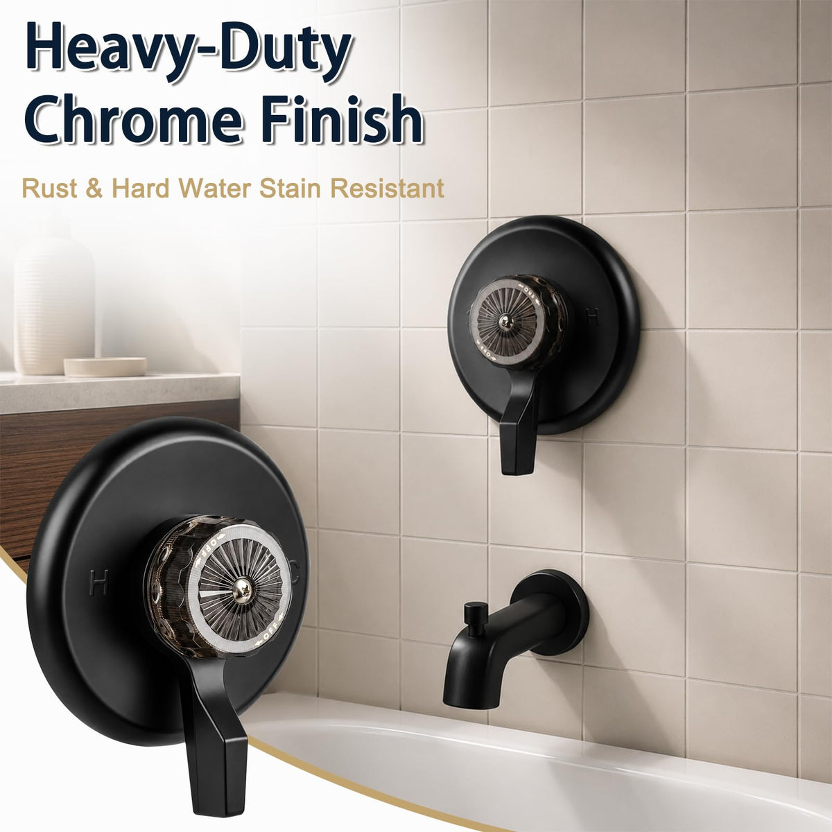 Shower Valves 5-1/2" Trim Kit, Compatible with Mixet MTR-5, Compatible with Mixet Tub and Shower Faucets, Includes 5-1/2 Inch OD Black Flange, Temperature Handle and Volume Control Handle