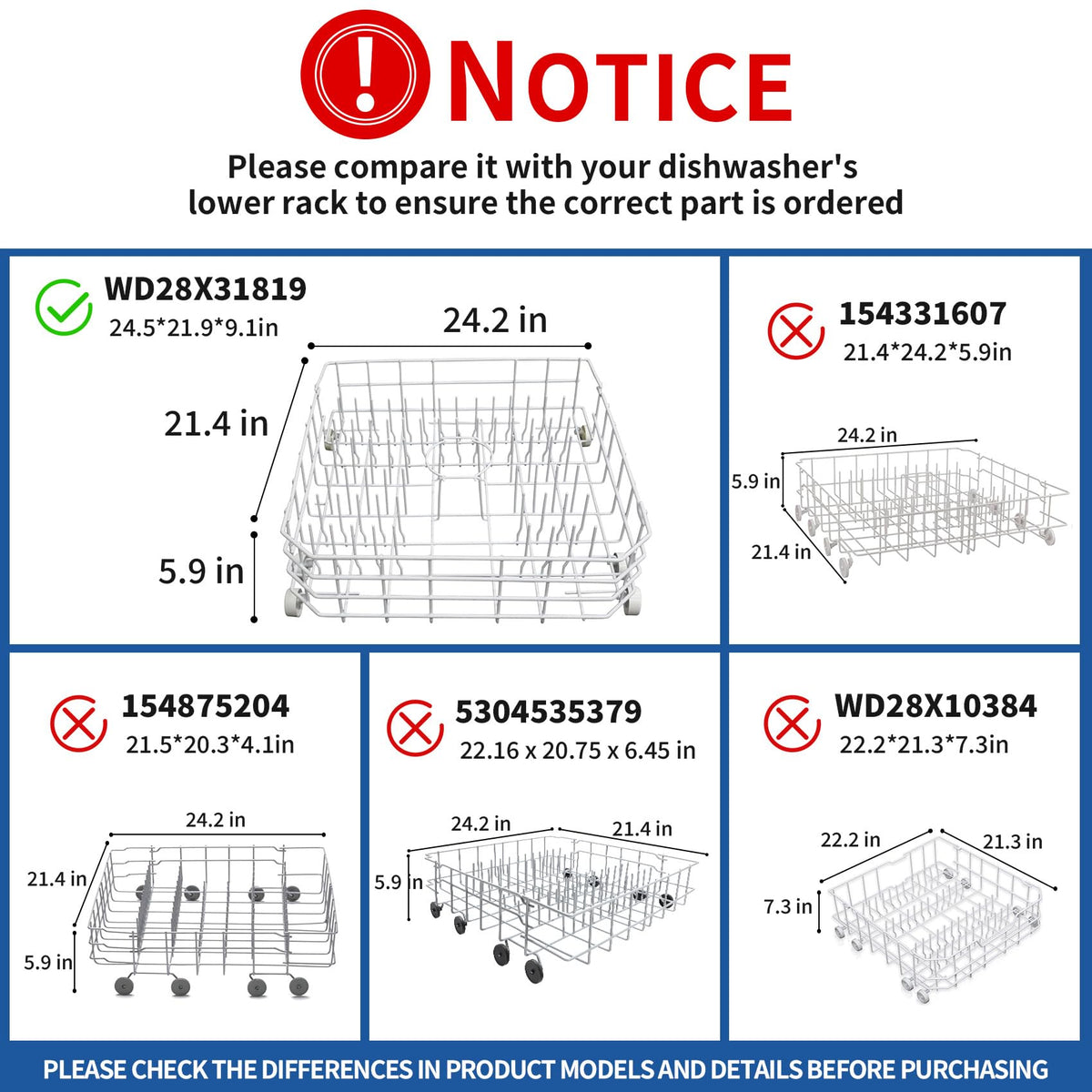WD28X31819 WD28X10284 Replacement Lower Dishwasher Rack Compatible with GE
