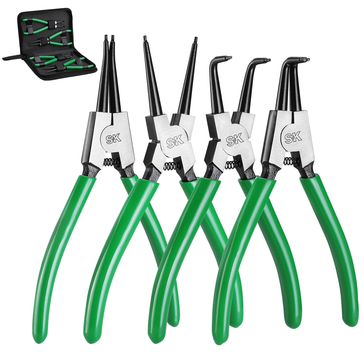 SK 4-Piece Snap Ring Pliers Set, 7-Inch Internal/External Circlip Pliers