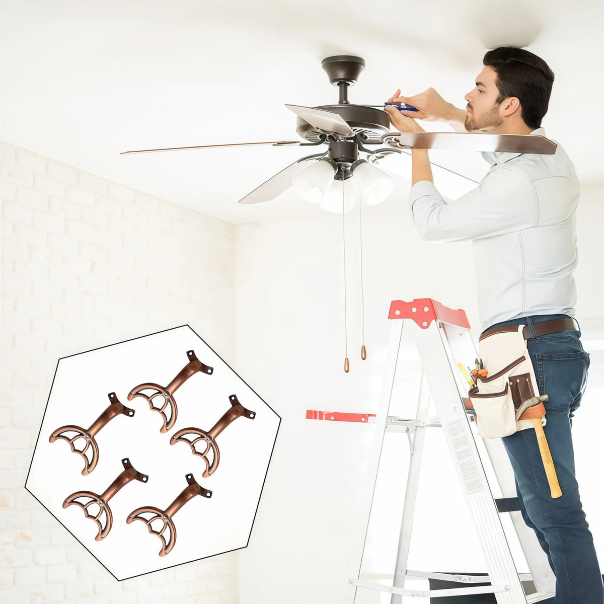 5 Pcs 52’’Ceiling Fan Blades Arms Replacement,Ceiling Fan Blades Arms Replacement Parts Mounting Bracket Kit for Replacing The Worn Fan Blades,Keep The Balance and Good Performance