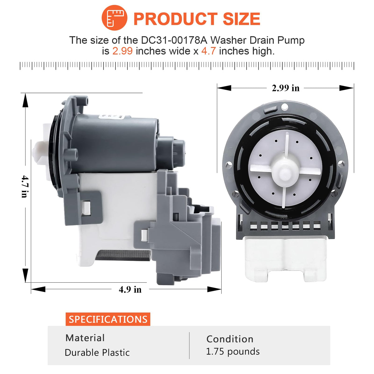 OEM DC31-00178A PX3516-01 Washer Drain Pump Upgrade Fit for SAMSUNG Washer, Replaces DC31-00187A DC97-19289F DC31-00178D B35-3a DC97-20621A PX3516-01, 5 YEARS WARRANTY by Beaquicy