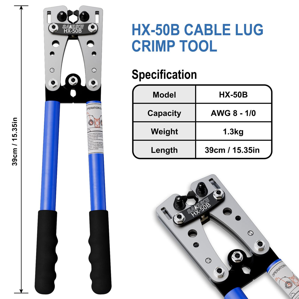 Sanuke Battery Cable Crimper Tool for AWG10-1/0, 78pcs Copper Lug Terminals