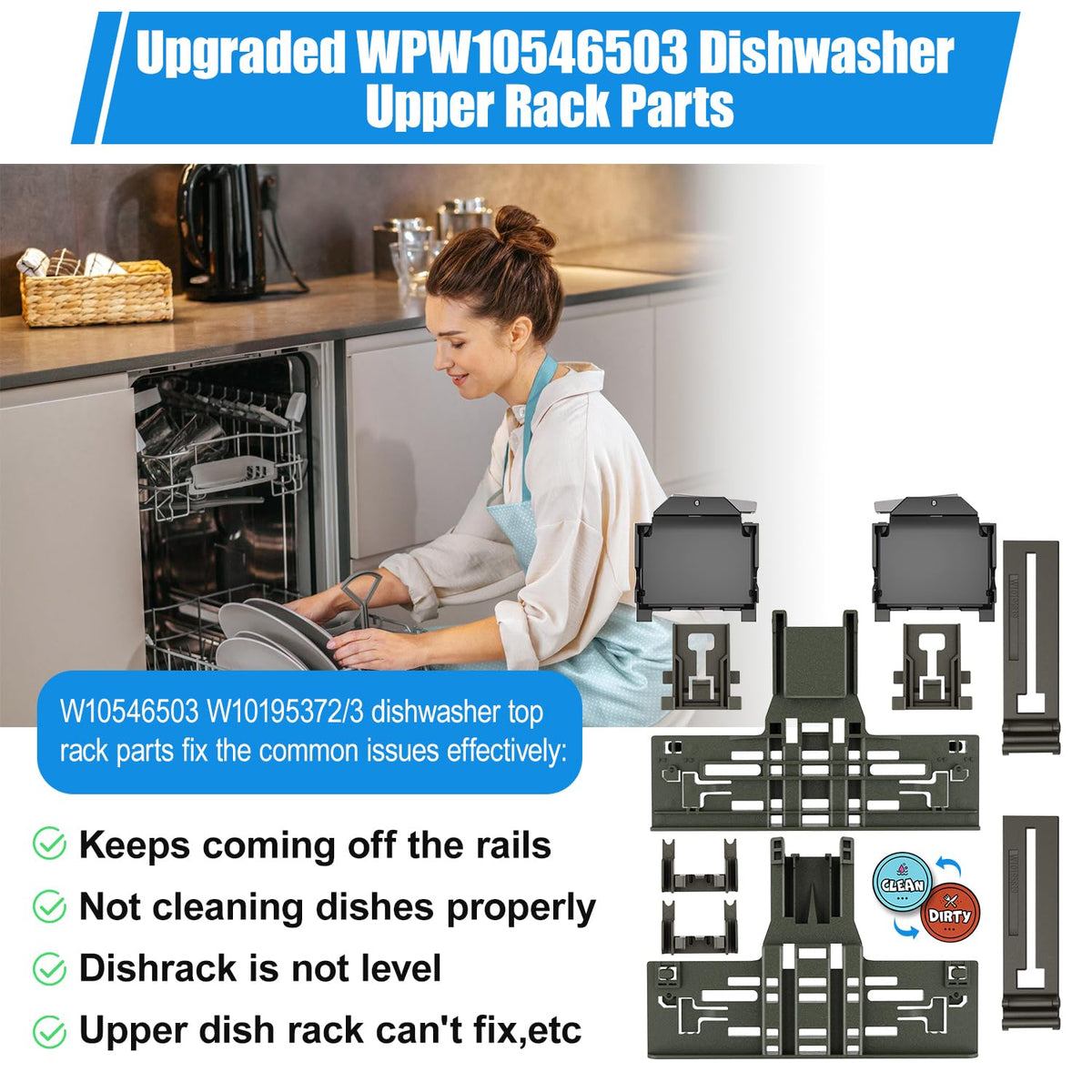 WPW10546503 Dishwasher Upper Rack &W10195372 W1019