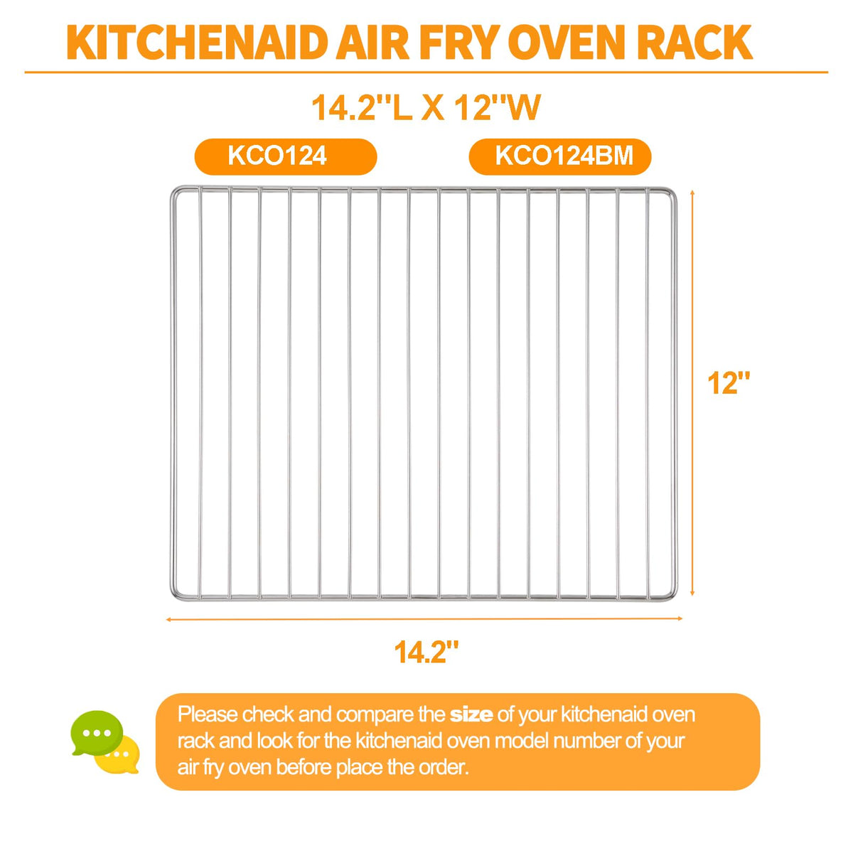 Upgraded KCO124 KCO124BM Oven Rack Replacement Parts for Kitchenaid Digital Air Fry Countertop 304 Stainless Steel Cooling Rack 14.2" x 12" Wire Rack Shelf Kitchen-aid Toaster Oven Air Fryer Rack