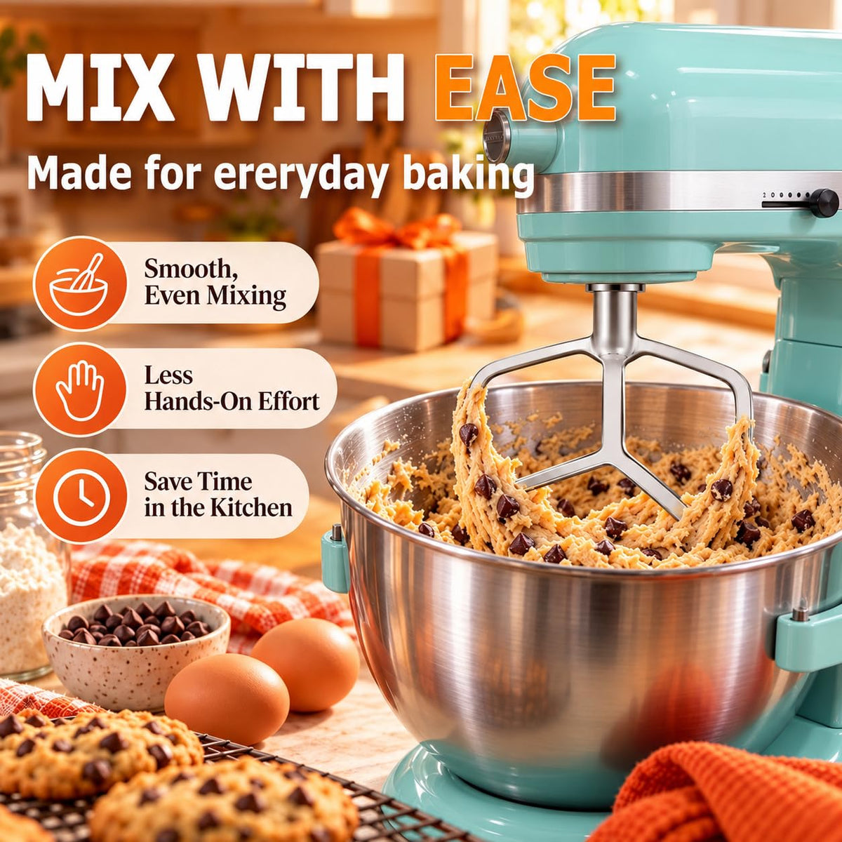 6 Quart Stainless Steel Flat Beater Compatible with KitchenAid 6 Quart Bowl-Lift Stand Mixers,perfect replacement accessory for mixing cookie dough, cake batter,Dishwasher Safe