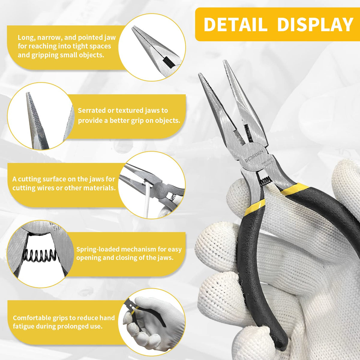 BOOSDEN 5'' Small Needle Nose Pliers 10 Pack, Mini Needle Nose Pliers, Micro Needle Nose Pliers