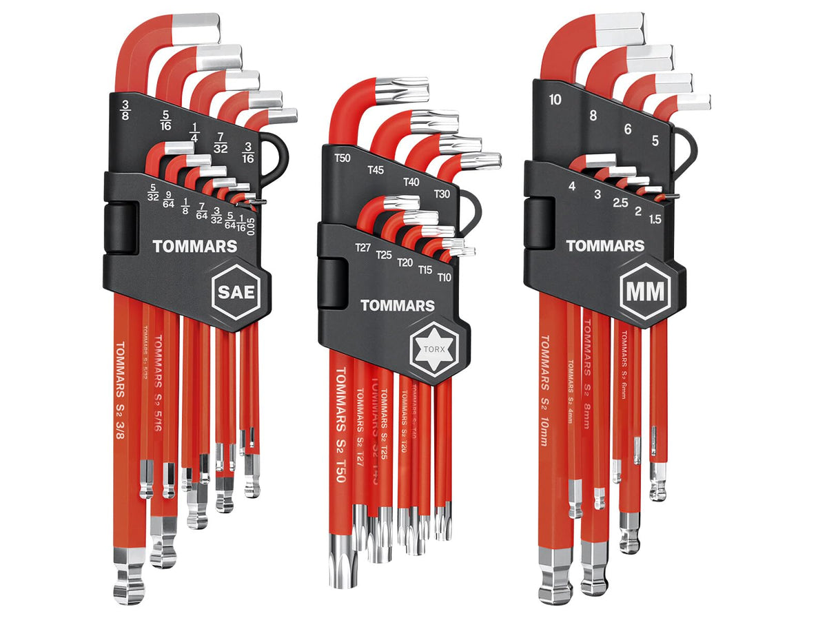 TOMMARS 31-Piece Stubby Allen Wrench Set, SAE, Metric & TORX Hex Keys