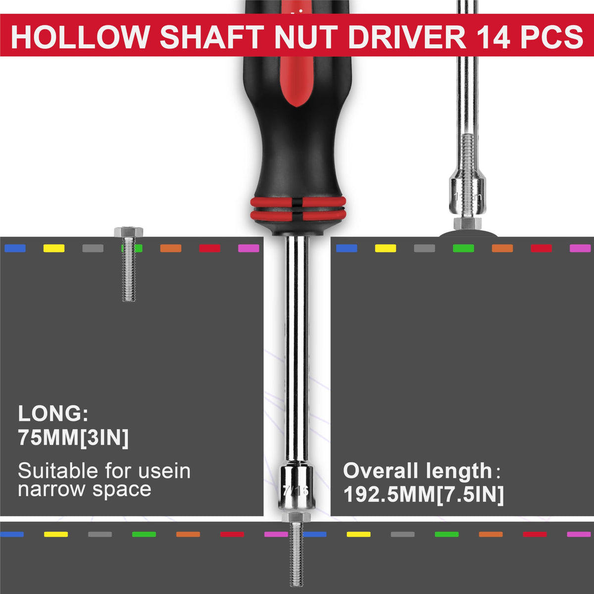 P.I.T. 14 PCS SAE and Metric Nut Driver Set,3/16 to 1/2 Inch & 5 to 11 mm