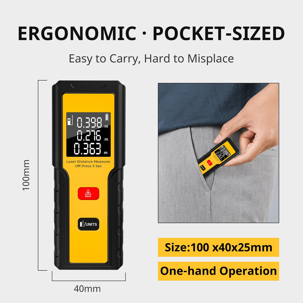 BIRDIEPULSE 165ft Laser Distance Meters, Packet-Size Laser Measuring Tool