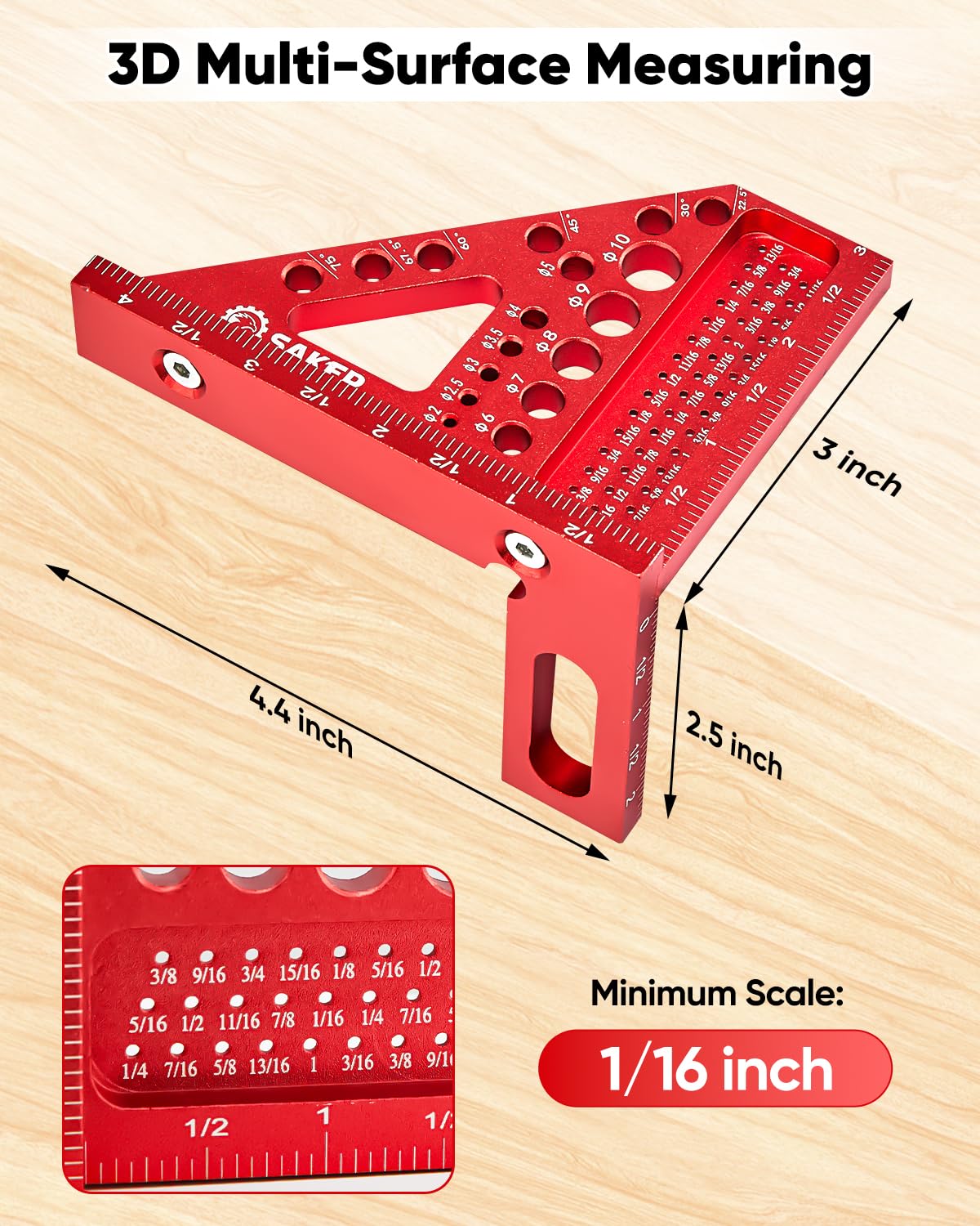 Saker 3D Multi-Angle Measuring Square Tool, Aluminum Alloy Carpenter Square