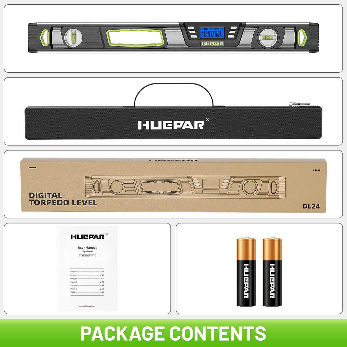 Huepar Professional Digital Magnetic Torpedo Level, 24-Inch, Aluminum Alloy