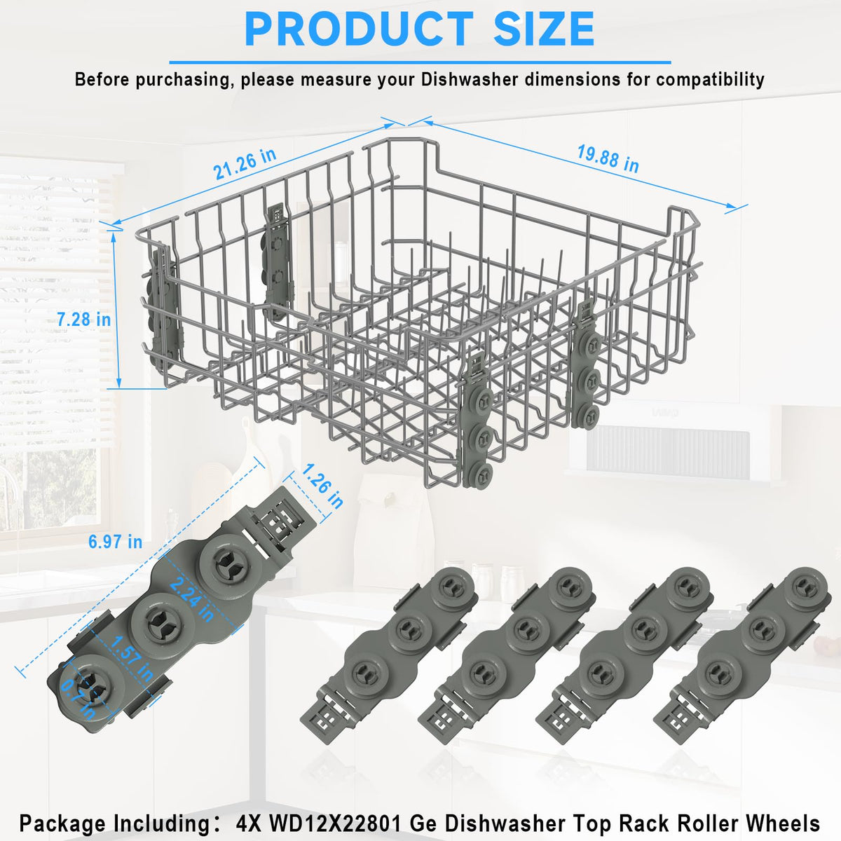 WD28X30219 WD28X35779 Upper Dishrack for Ge Dishwasher Rack Replacement WD28X24397 WD28X26098 Dishwasher Top Rack Replacement with Roller Wheels,GE GDT535PSM0SS GDT550PYR0FS Dishwasher Upper Rack