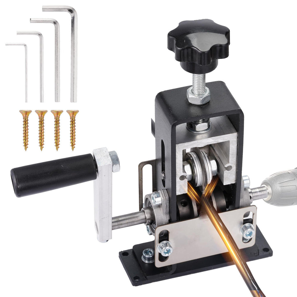 Manual Wire Stripping Machine, 2 IN 1 Drill-Powered/Hand Crank Wire Peeler Machine, For 0.06"-1"(1.5~25 mm) Scrap Copper, Wire Stripping Tool for DIY Cable Copper Recycling(Black)