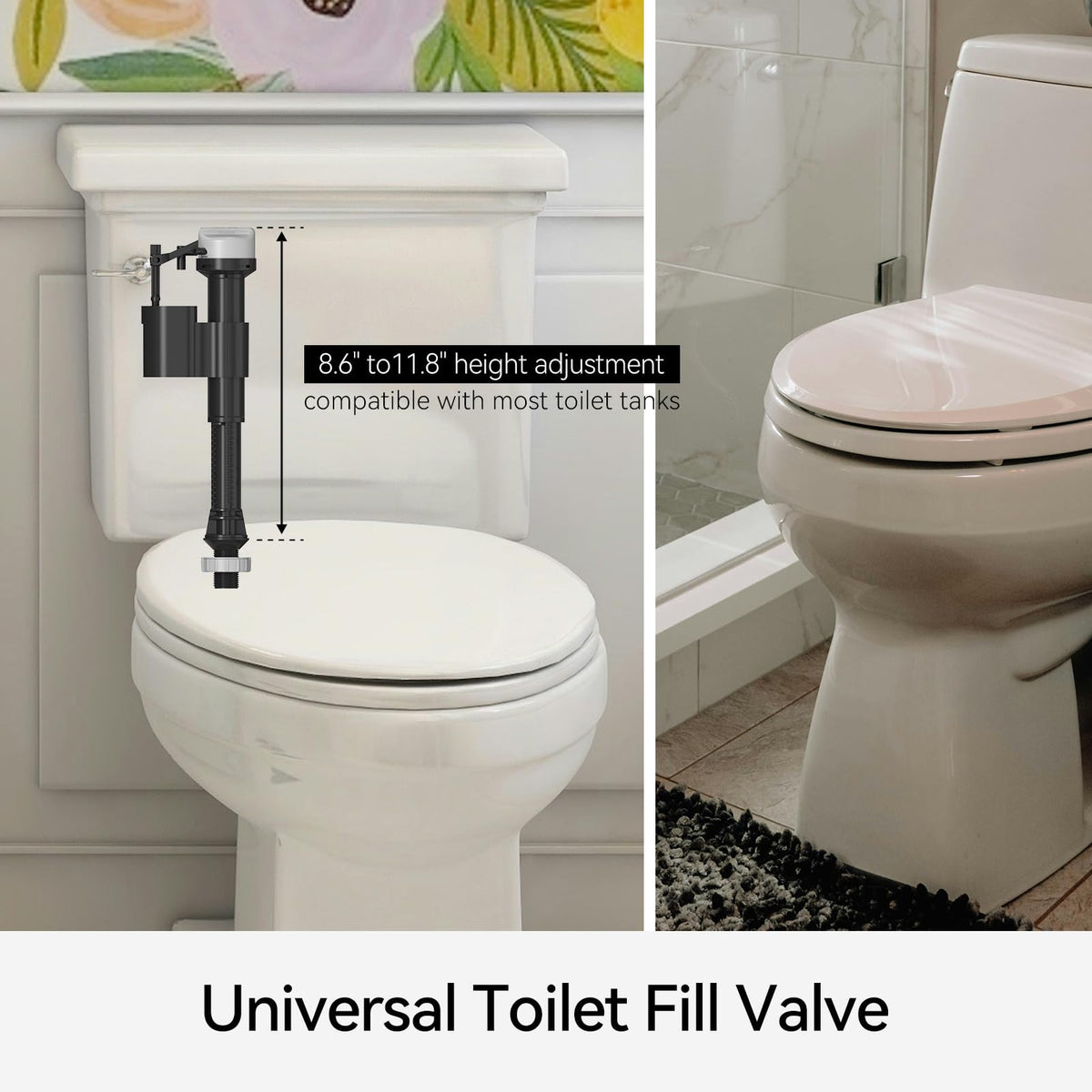 R&T Toilet Fill Valve A1320, Toilet Repair Kit Inside Tank, Universal Toilet Replacement Kit, Quiet and Fast Stop Toilet Leaks, Height Adjustable, Easy to Install No Plumber Required