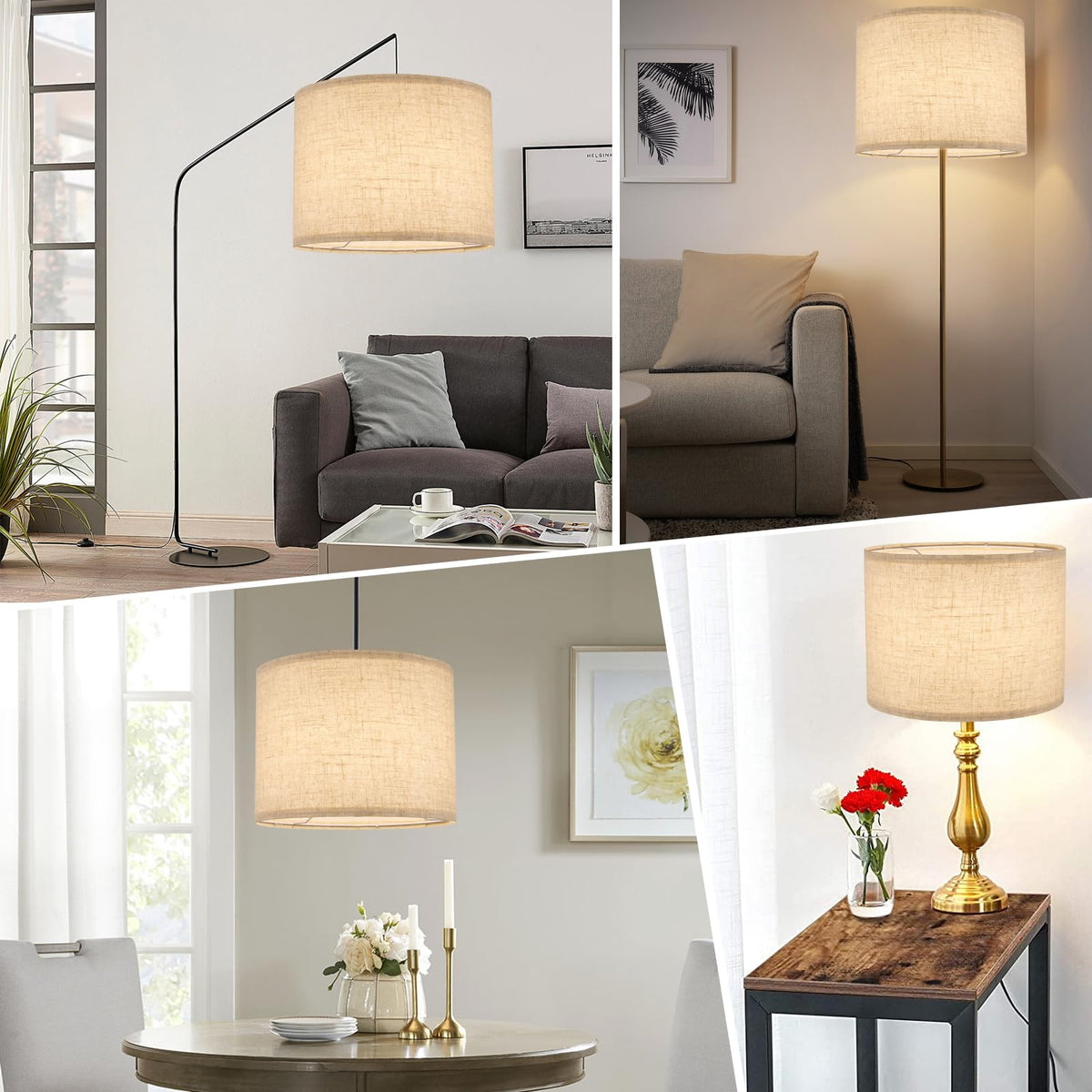 Beige Lamp Shade, Large Drum Lampshade 13''Top X 13'' Bottom X 10'' High, Replacement Lamp Shade Natural Linen Hand Crafted for Table Lamps Floor Lamps Chandelier Lamp, Easy Assembly Required