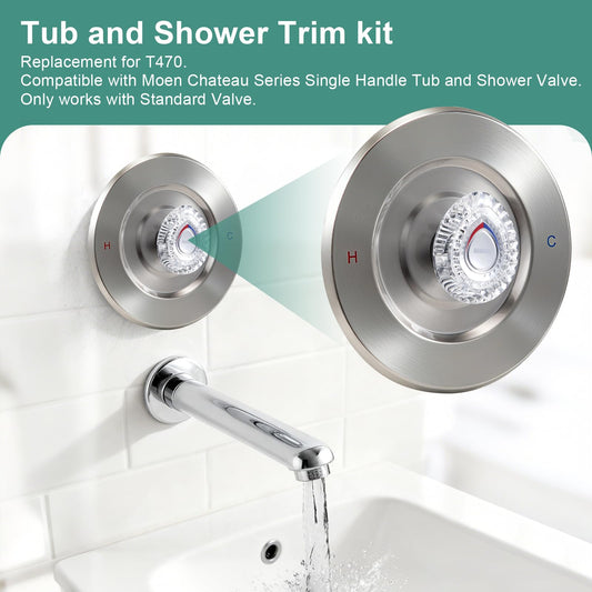 T470 Shower Trim Kit, Compatible with Moen Chateau Shower Trim Kit, Single-Handle Tub/Shower Valve Trim, Includes Escutcheon, Tubes, Screws and Shower Handle