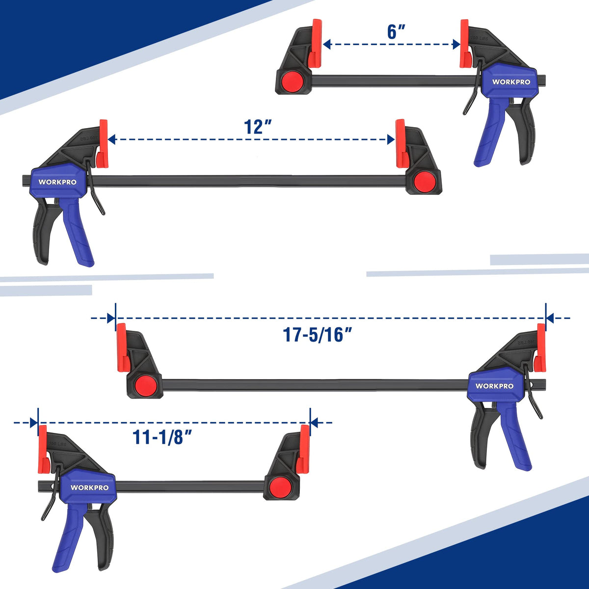 WORKPRO 6-Pack Bar Clamps for Woodworking, 6" (4) & 12" (2) F Clamps, Blue