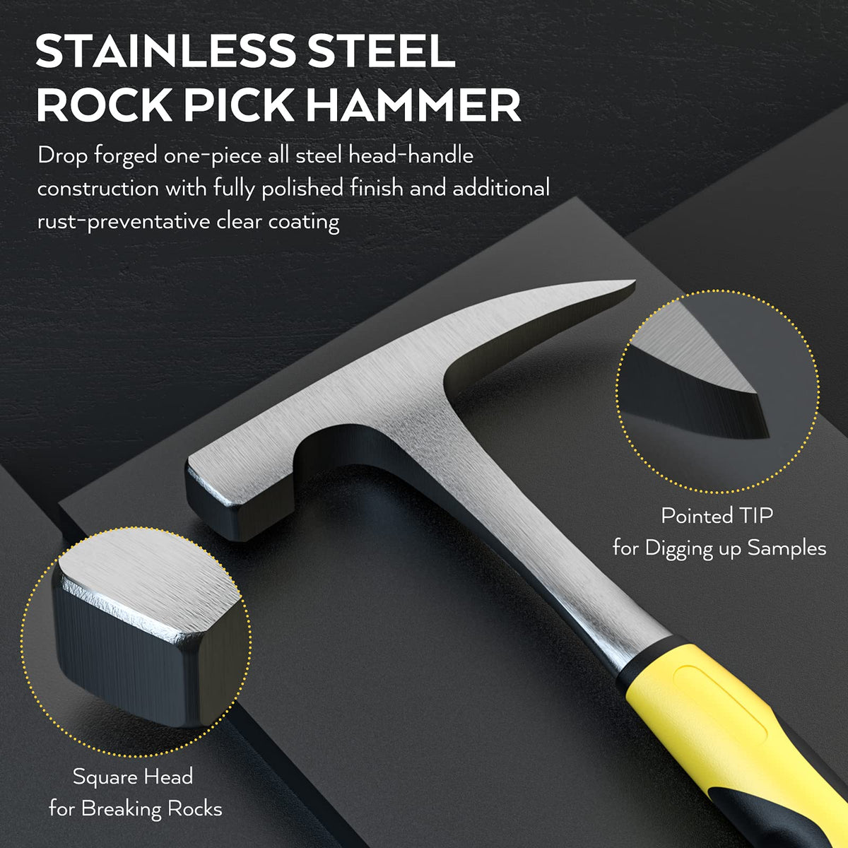 INCLY 7PCS Geology Rock Pick Equipment Kit, Rock Hammer and Chisel Set