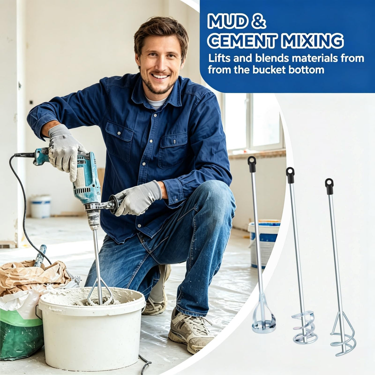 Paint Mixer for Drill 3 Pack, 15.7" Steel Epoxy Resin Mud Paddle Set