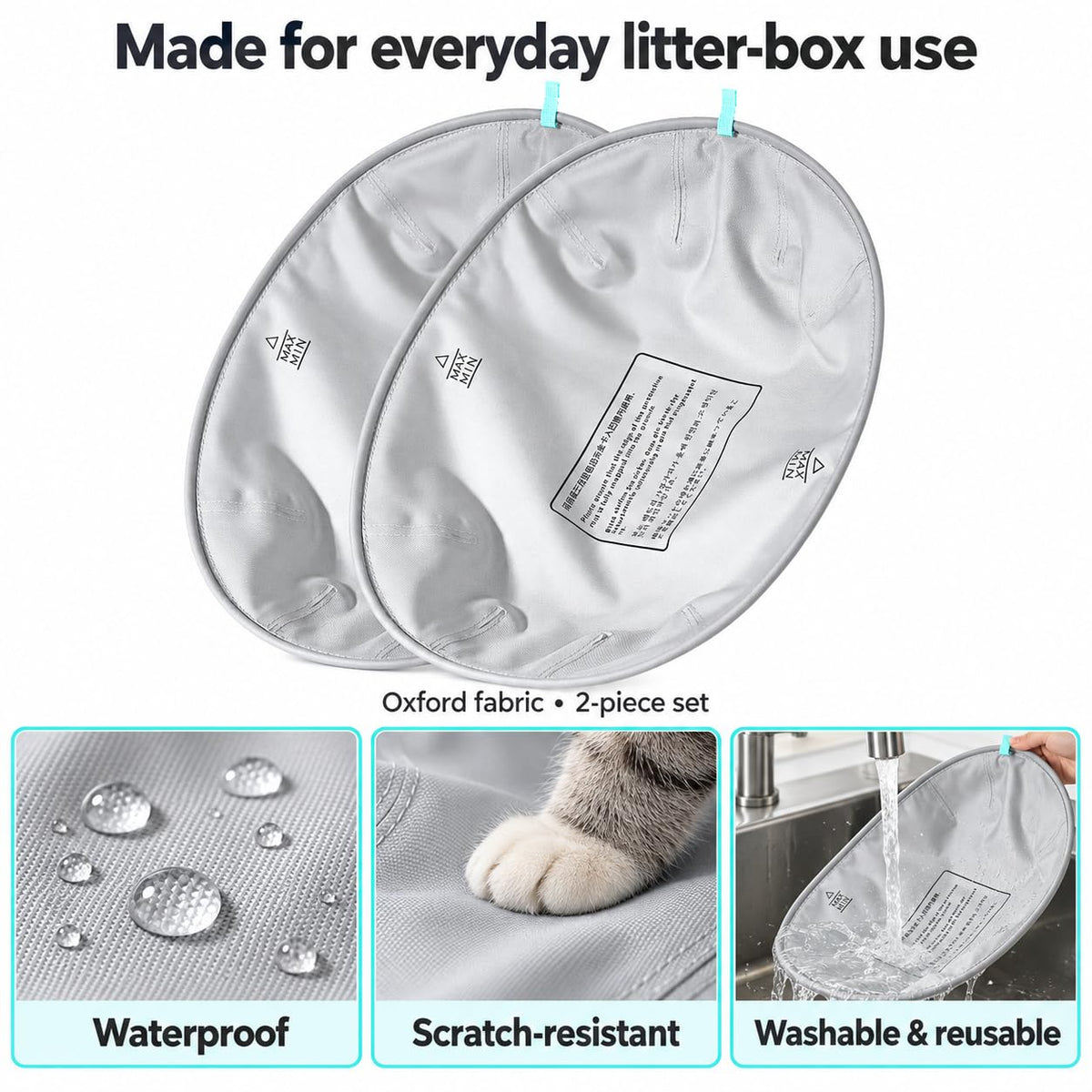 PawMagine Cat Litter Box Replacement Liners, Oxford Fabric, 2-Pack