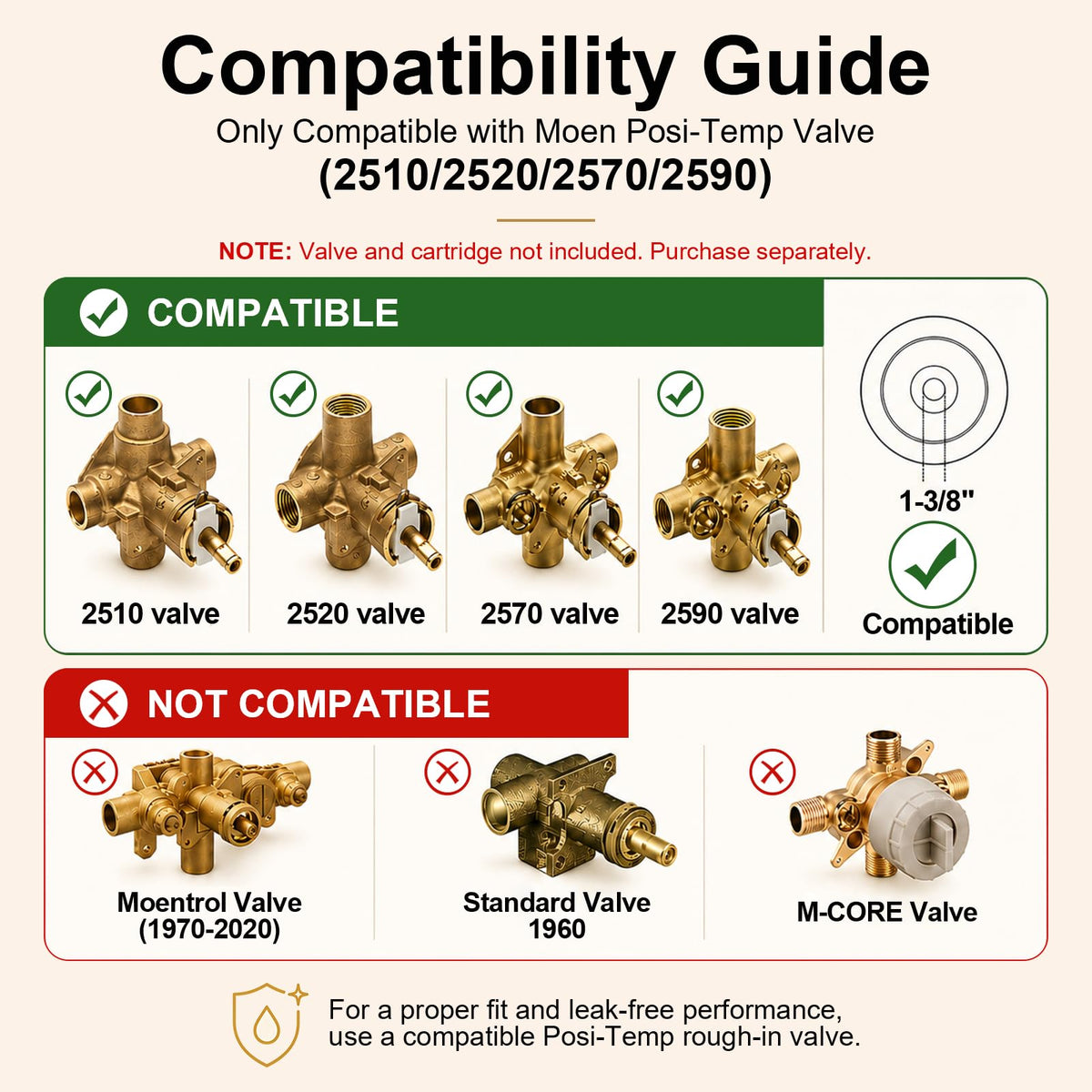 Compatible with Moen Posi-Temp Valve Shower Trim Kit,Replacement for 2510, 2520, 2570, 2590 Valve Shower Faucet Set,Brushed Gold (Valve and Cartridge Not Included)