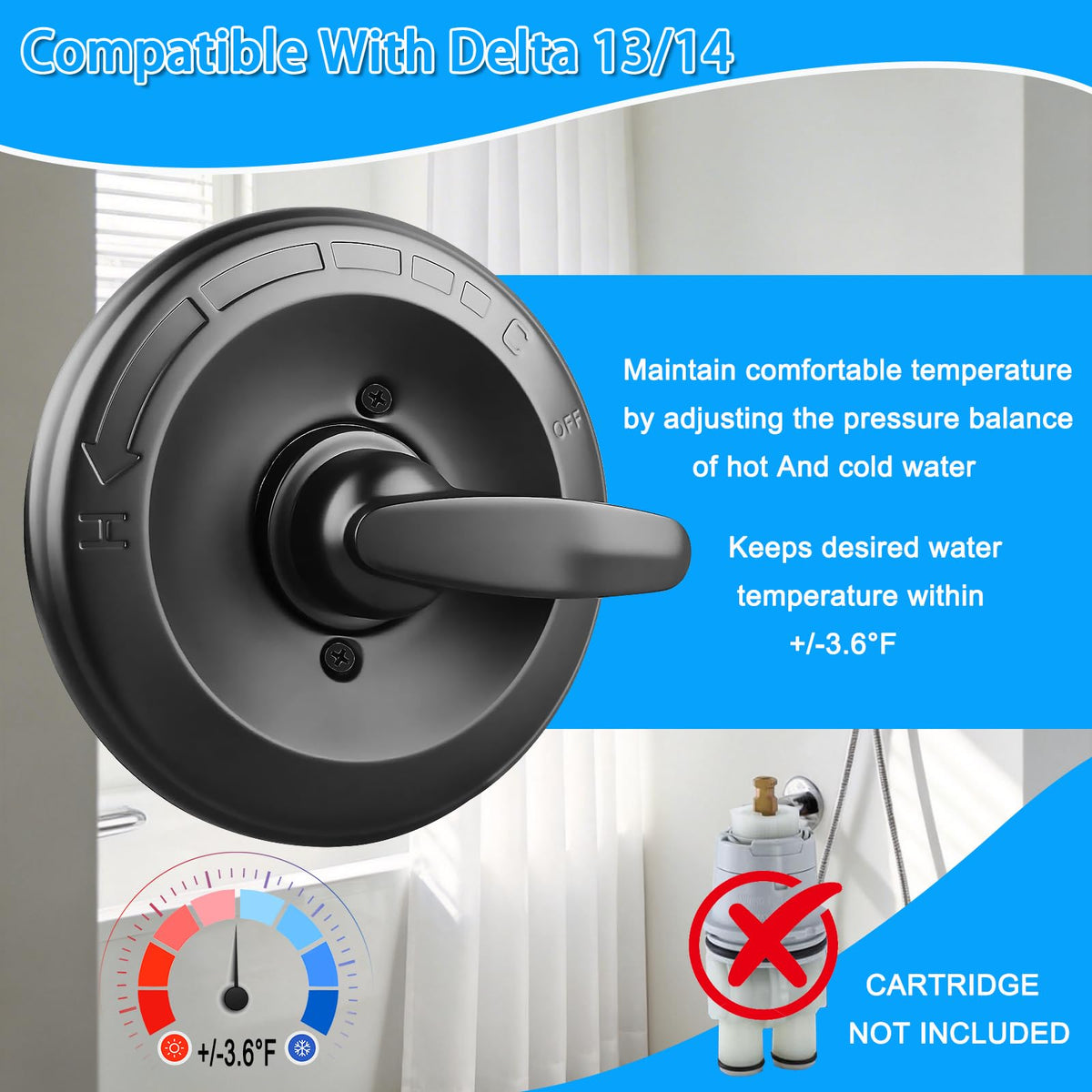 Replacement for Delta 13/14 Series Shower Trim Kit, Shower Cover Plate with Handle (Valve& Catridge Not Inclued) (1