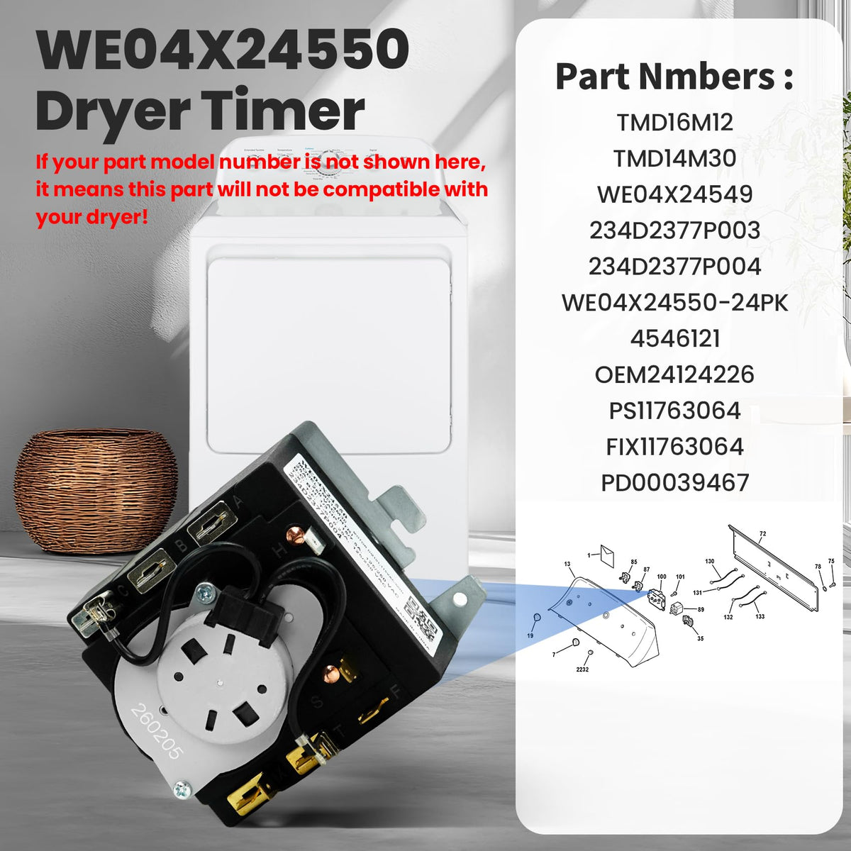 WE04X24550 Dryer Timer Compatible with GE Timer GTD42EASJ2WW GTD48EASW0WB