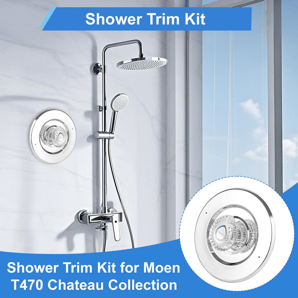 T470 Shower Trim Kit Compatible with Moen Chateau, Chrome Shower Handle Set