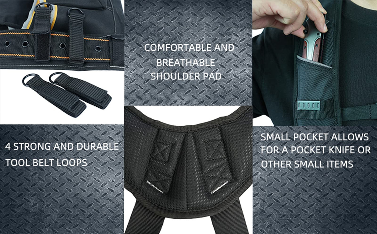 KUNN Tool Belt Suspenders, Padded 4-Point Work Suspender for Men