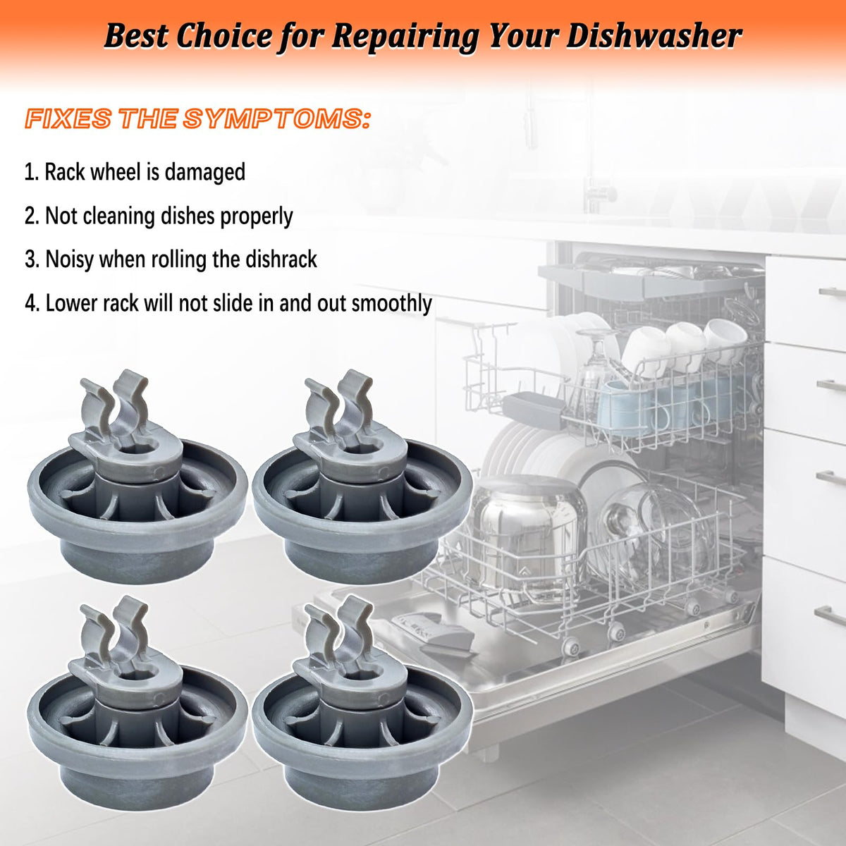 4581DD3003B Dishwasher Lower Rack Wheels 4581DD3003C for LG Dishwasher Lower Dishrack Roller Assembly Replacement Parts 4581DD9002B, PS3523051, PS12075858 (4Pcs)