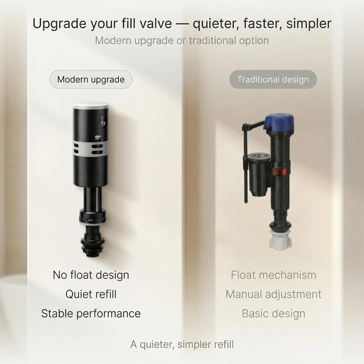 Jamini High-Performance Universal Toilet Fill Valve Replacement Kit, Self-Cleaning Design, Easy Installation, Fixes Slow Filling, Leaks & Noise Issues, 2-Pack