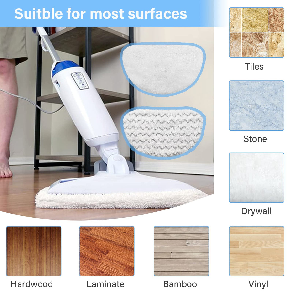 12 Pack 1940 Steam Mop Replacement Pads for Bissell Powerfresh Steam Mop 1940 1440 1806 1544 2075 2685A 2814 Series, Model 19402 19404 19408 19409 1940A 1940F 1940Q 1940T 1940W B0006 B0017 2075A 15441