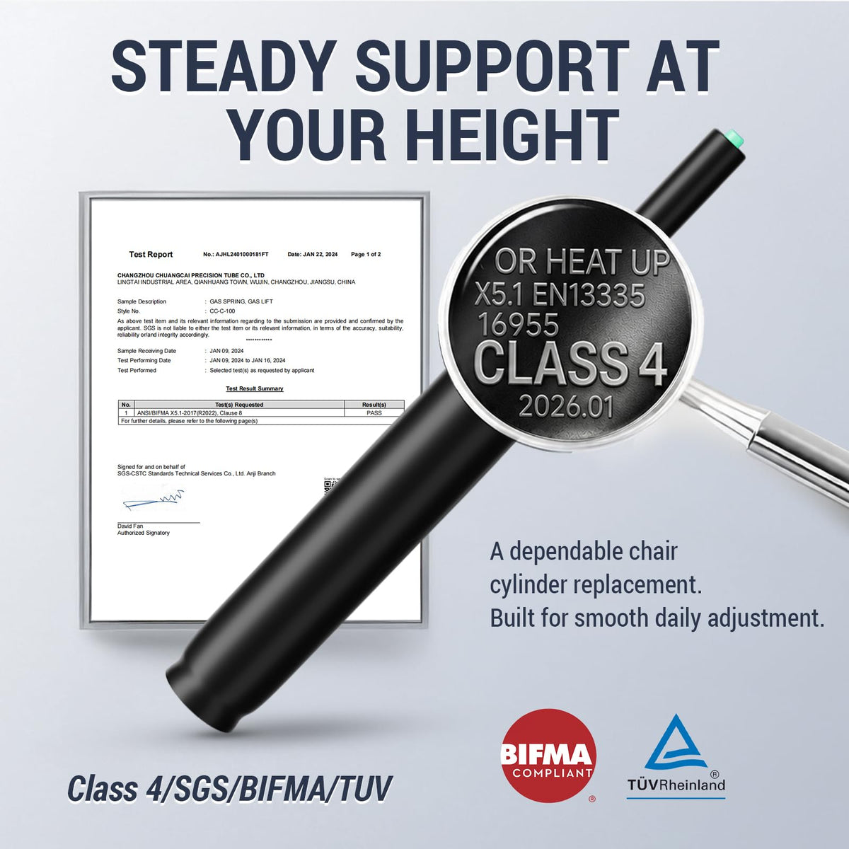 MASTERY MART 19.5" to 28" Adjustable Gas Lift Cylinder Replacement, Heavy Duty 1000 Lbs Hydraulic Pneumatic Shock, Chair Height Extender for Bar Stool, Office Chair Cylinder Replacement