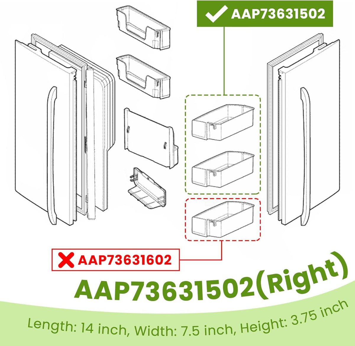 2 PACK AAP73631502 Refrigerator Door Shelf (Right) Replacement BY AMI PARTS