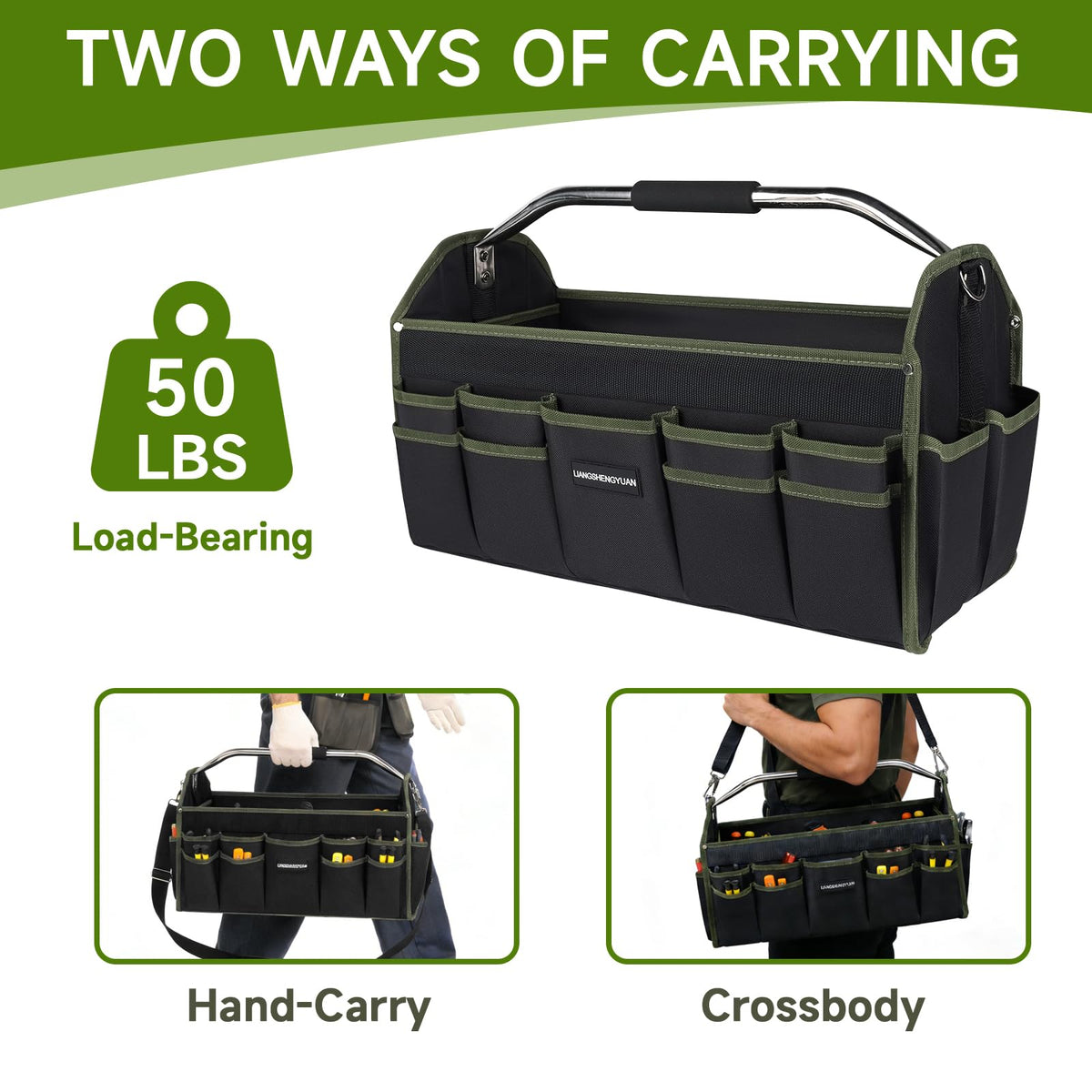 20In Electrician Tool Bag, Foldable Bags For Men Heavy Duty, Open Top Tool Tote, 30 Pockets Can Hold Many fittings, Organizer Stainless Steel Handle and Removable Shoulder Strap