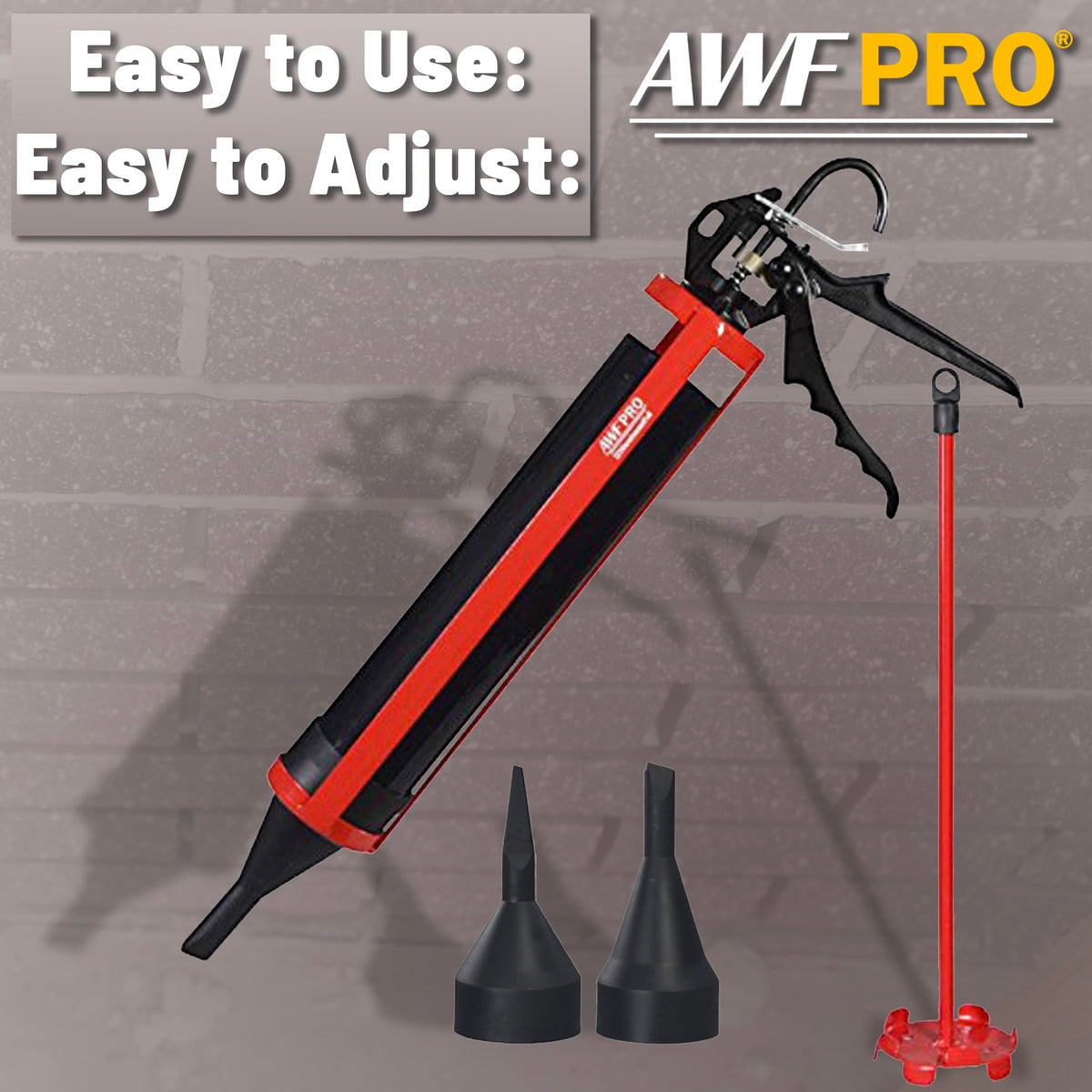 AWF PRO - Mortar Pointing Gun, 1 Quart (32 fl oz.) Capacity, 12:1 Thrust,2 Nozzles, Adjustable Pusher Plate