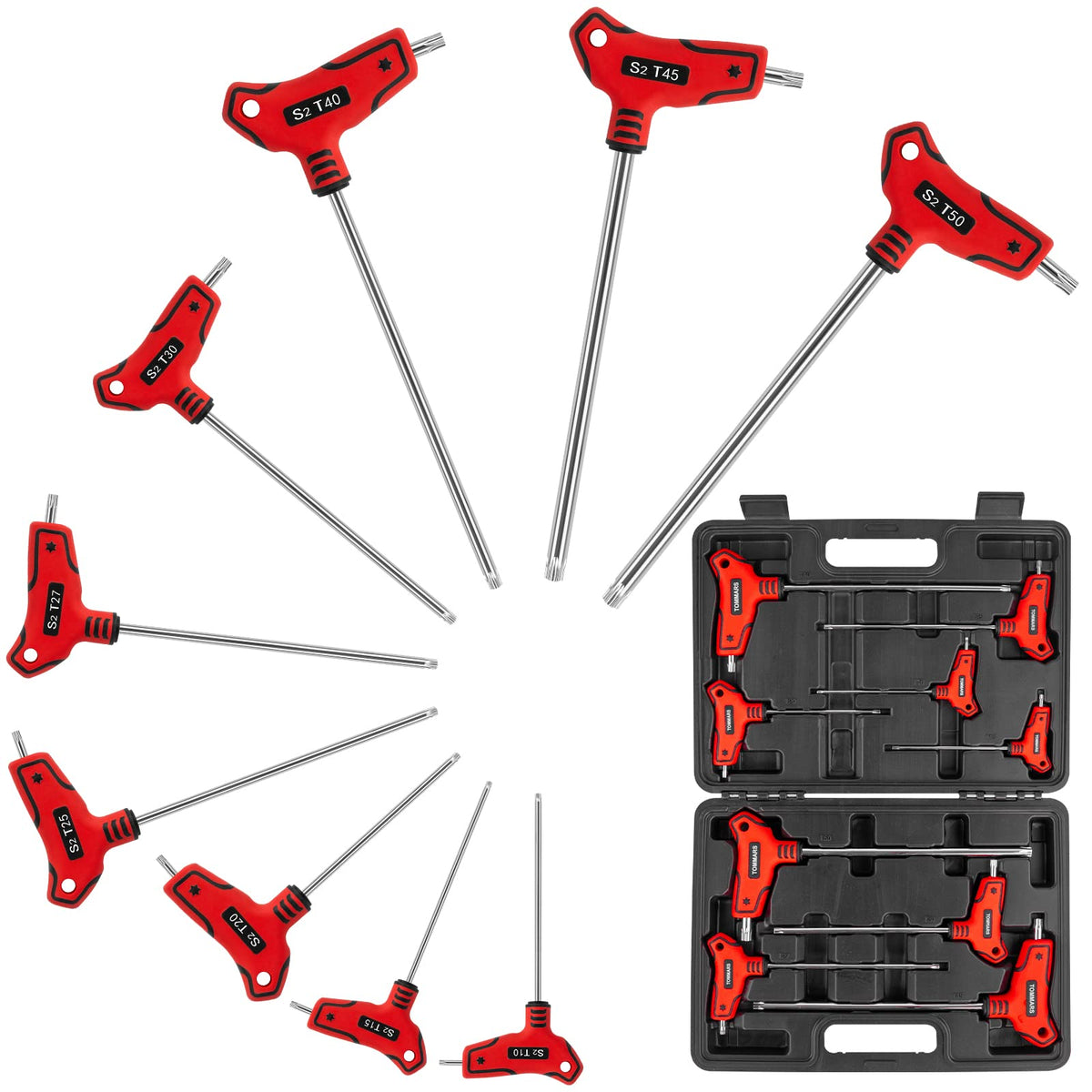 TOMMARS 9PC T-Handle Torx Wrench Set, Tamper Proof, T10-T50
