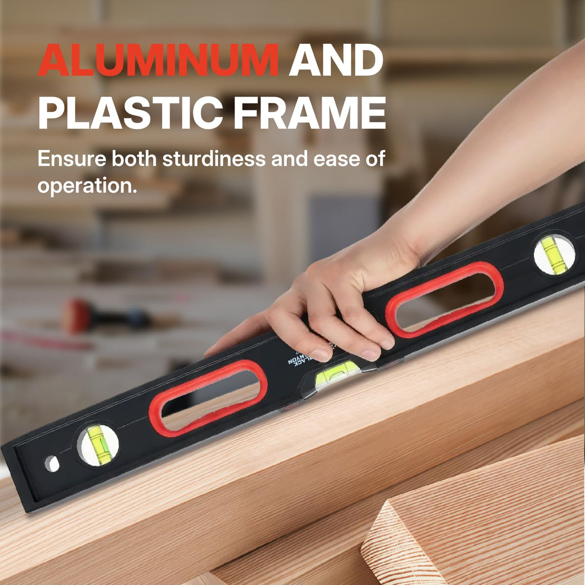 Black Canyon 24" Box Level, 2 FT Level w/Magnetic Base, Vertical and Horizontal Measurement, Aluminum, Plastic Frame, Hang Hole, Vial Types, Suits Construction