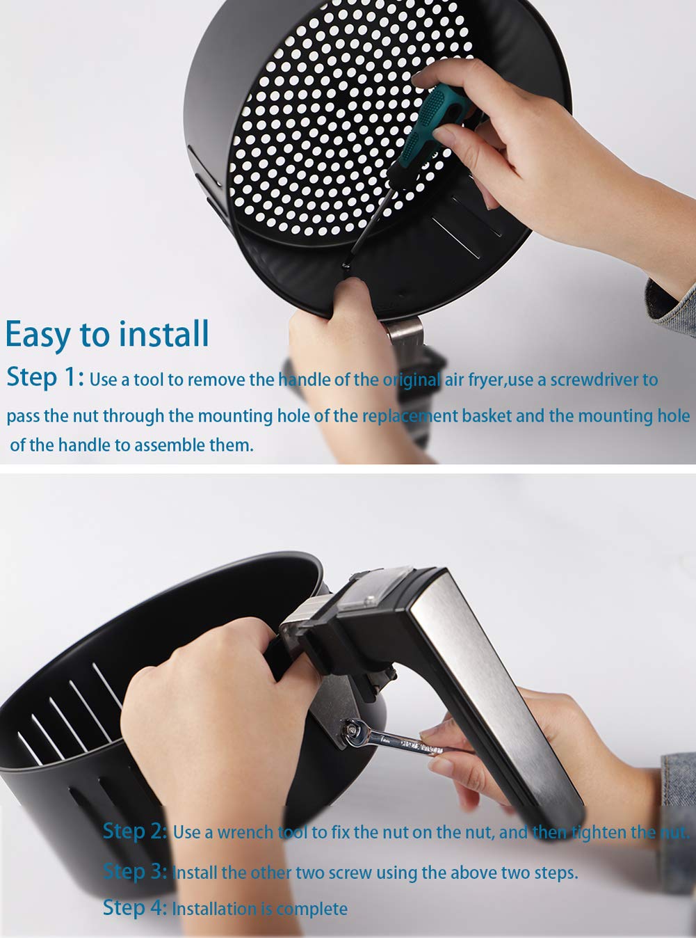 Air Fryer Replacement Basket 3.7QT For Power,Air fryer Accessories for Gowise USA, Non-Stick Fry Basket