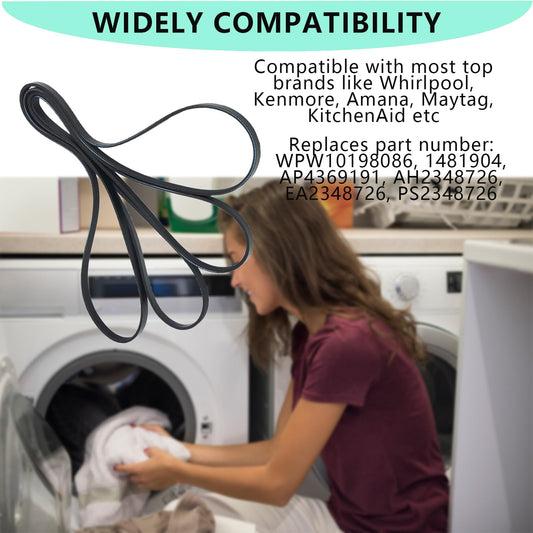 𝟐𝟎𝟐𝟔 𝐍𝐄𝐖 W10198086 Dryer Drum Drive Belt Compatible with Maytag Whirlpool Dryer - Replaces Part for WPW10198086, 1481904, AP4369191, AH2348726, EA2348726, PS2348726