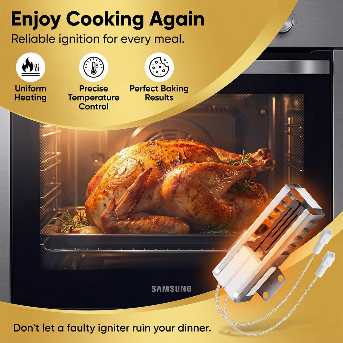 Upgraded DG94-01012A Flat Igniter Gas Range Oven Igniter for Sam-sung Ovens NX58H9500WS NX58H9950WS NX58J7750SG NX58J7750SS NX58K3310SB, Replace 4011538 AP5967723 DS039KX PS5967723 EAP11720750