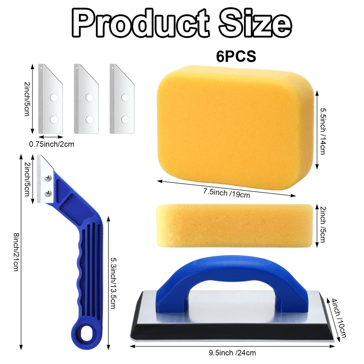 Blulu 11 Pcs Grout Float Set, Rubber Float, 6 Sponges, Angled Saw