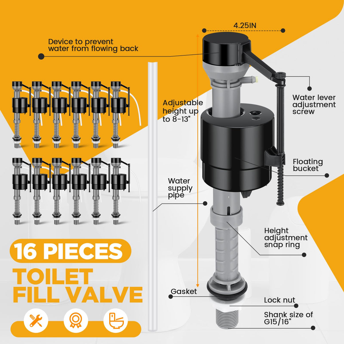 Lasnten 16 Pcs Toilet Fill Valve Toilet Replacement Kit