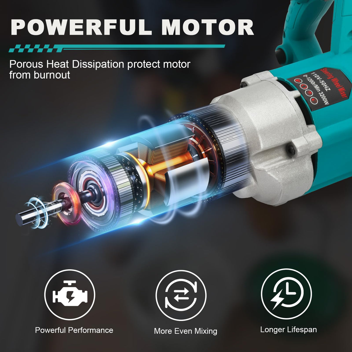 3200W Handheld Electric Cement Mixer with Two Different Mixing Paddles