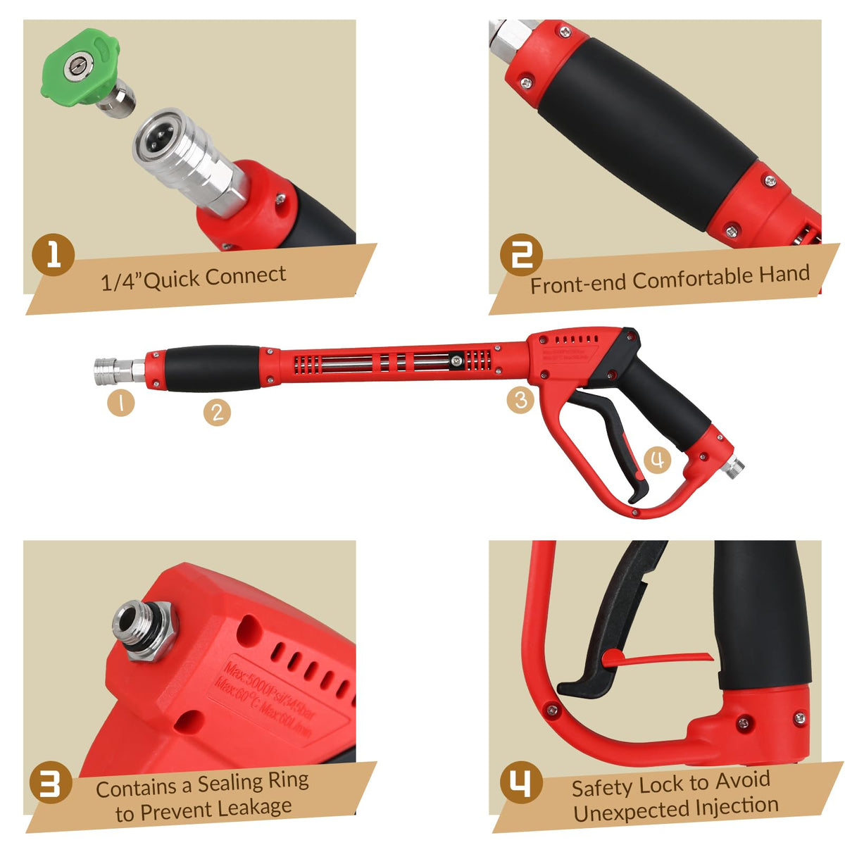 CHAVOR Upgraded Pressure Washer Gun with Extension Replacement Wand, M22 Fitting,7 Inch 30 Degree Curved Rod, 5 Nozzle Tips, 5000 PSI, 47 Inch