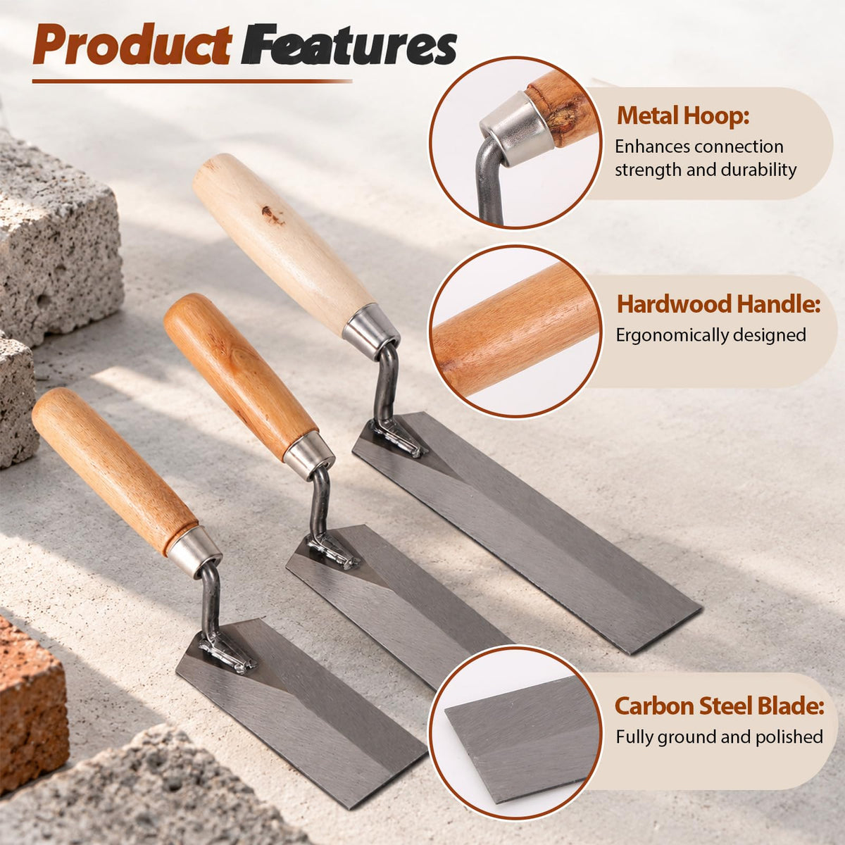 Gosknor 3pcs Masonry Margin Trowel Set (3 Sizes)